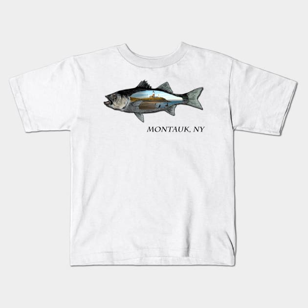 Surf casting Montauk, NY Kids T-Shirt by Hook Ink